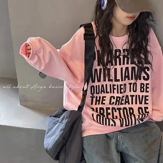 【100-160cm】絶対見逃さないで スウィート  カジュアル  アルファベット  ストリート 女の子 トレーナー