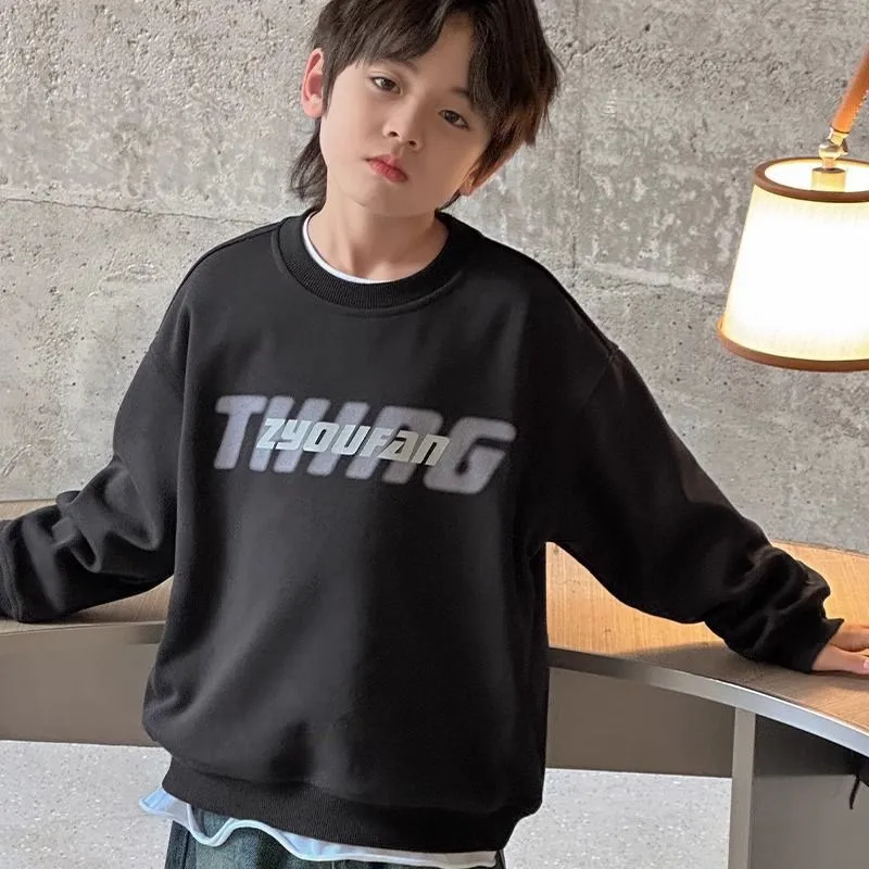 120-170 高級感 春秋 男の子 子供服 キッズ ジュニア 無地 アルファベット 長袖 プリント トップス トレーナー スウェット