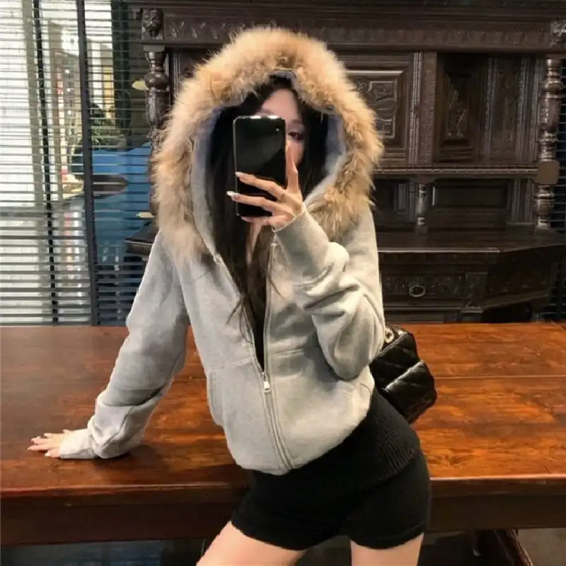 ジップアップパーカー フード付き フェイクファー ブラック グレー