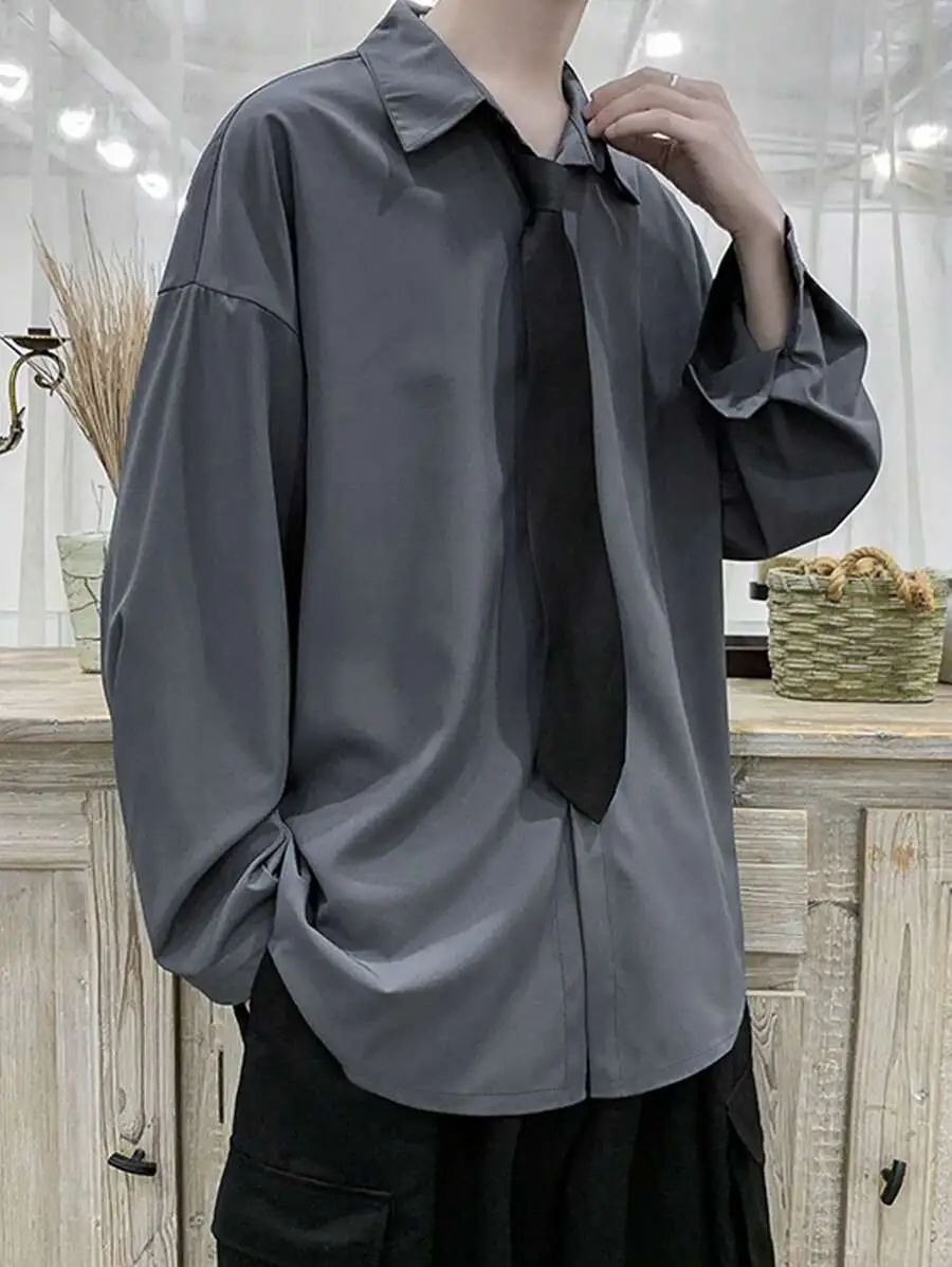 カジュアル 無地 ドロップショルダー ルーズシャツ オーバーサイズ シャツ