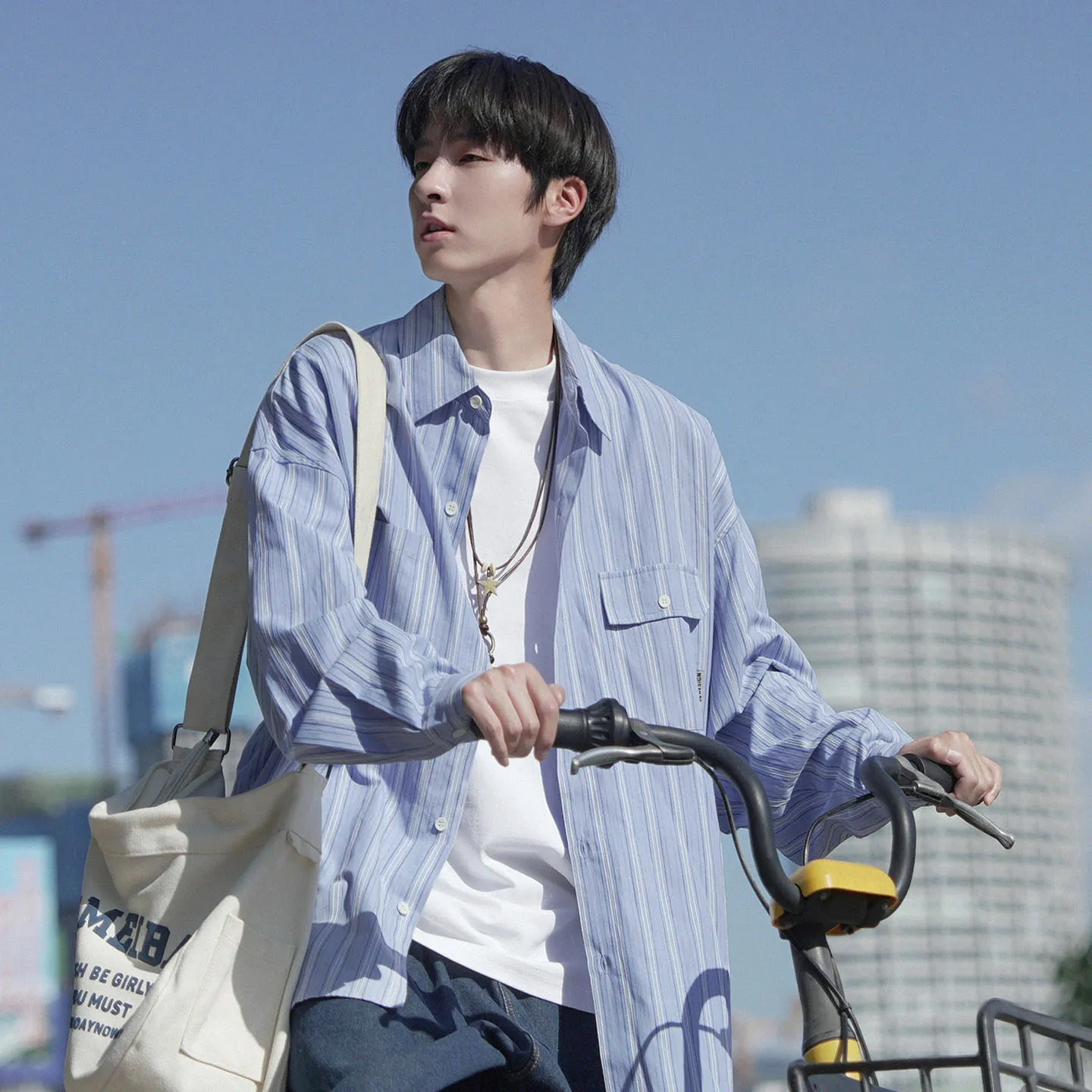 バイカラー ストラップ トレンド ルーズ シャツ