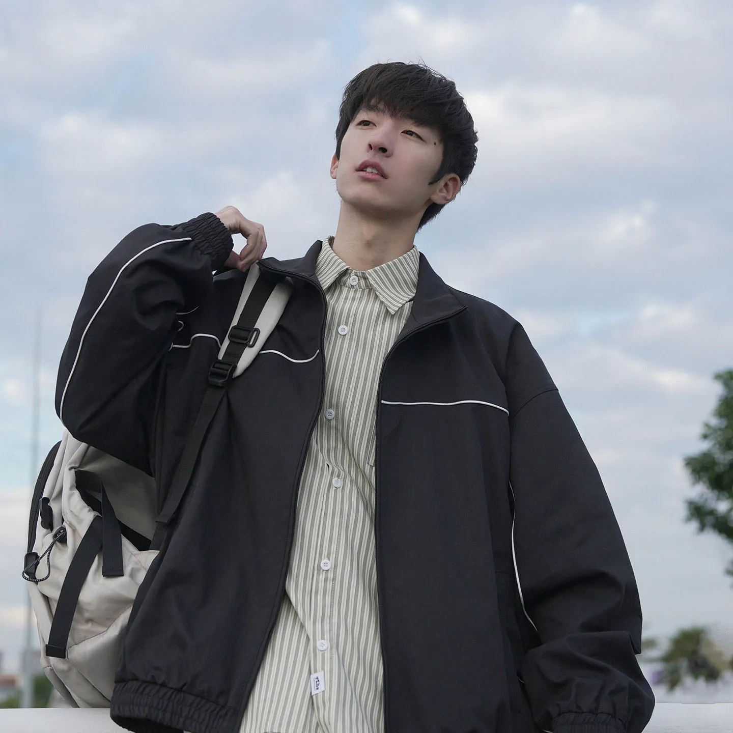 大好評 バイカラー カジュアル カッコイイ スタンドネック ジャケット